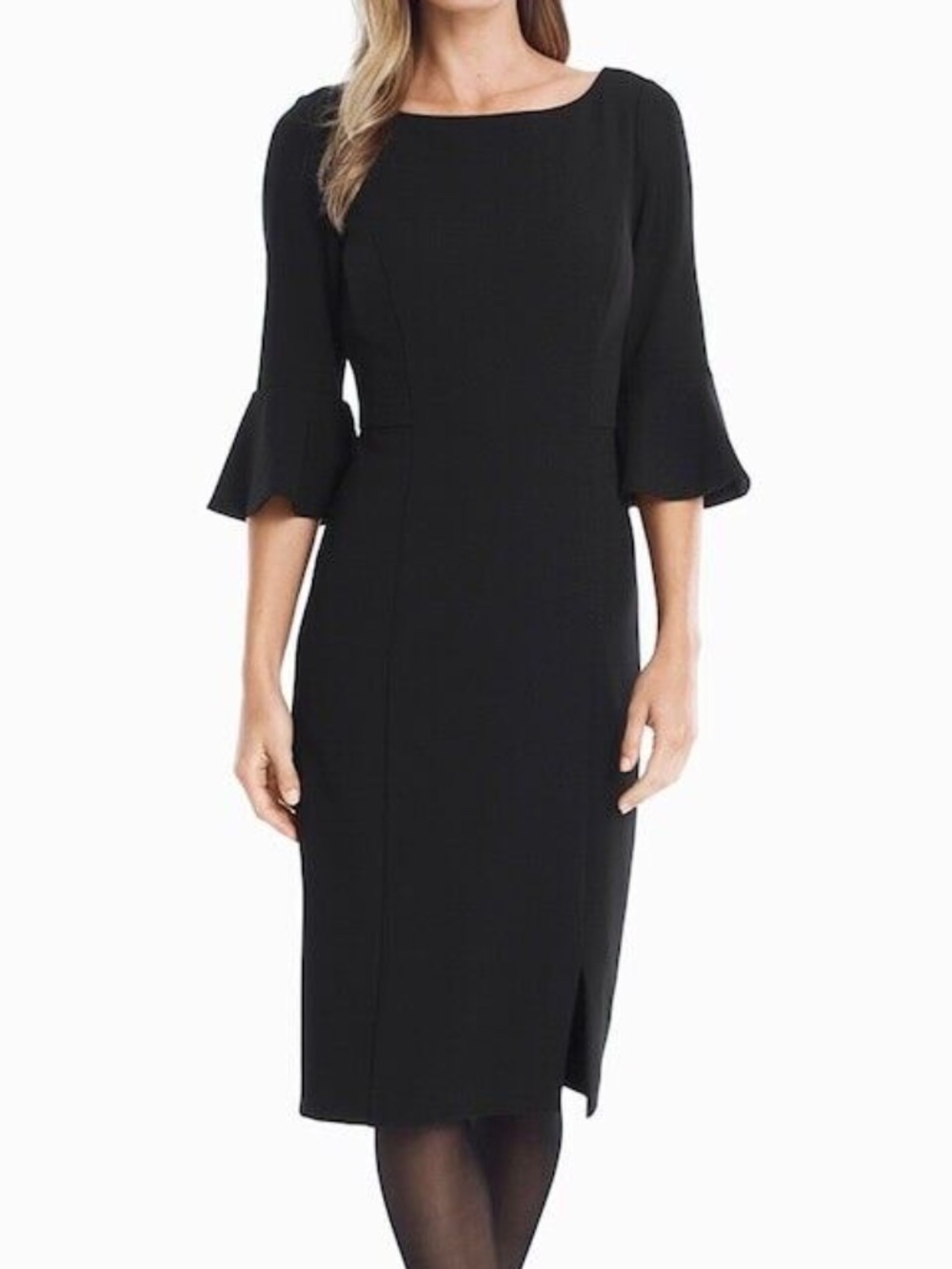 White House Black Market Bell Sleeve Sheath Midi Dress - Black Size 2P